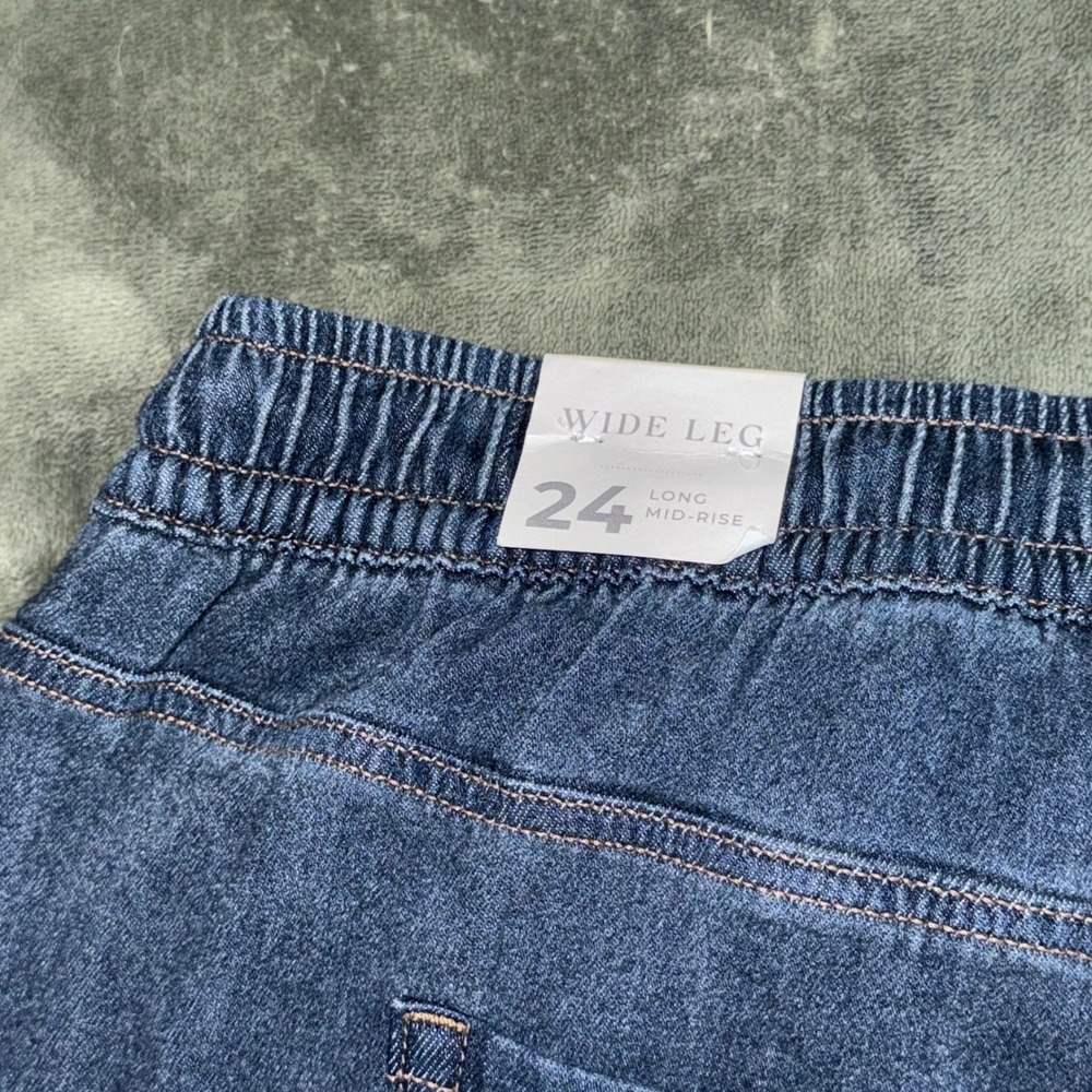 Lane Bryant Wide Leg Jeans Womens 24L Mid Rise Pull On Elastic Waist Dark Wash - Picture 4 of 11